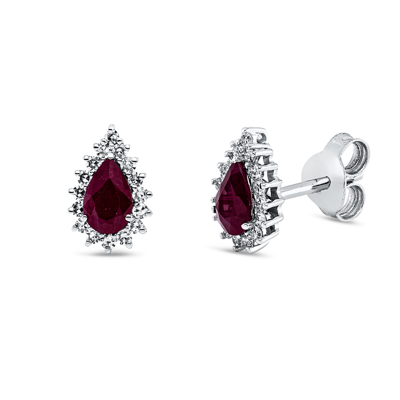 Ohrstecker 18 kt WG, 32 Dia. 0,16 ct, TW-si, 2 Rubine 0,58 ct rot
