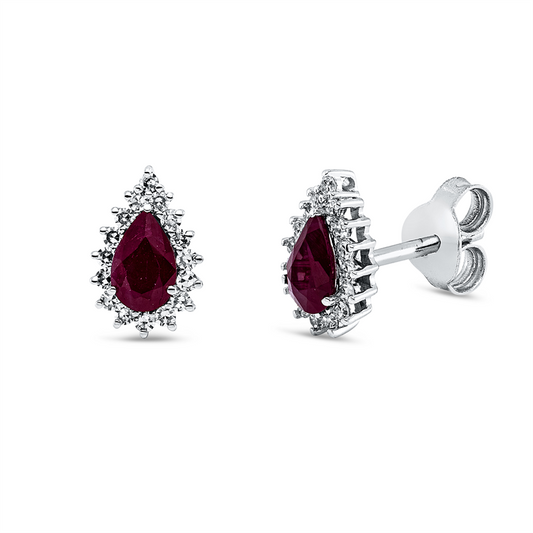 Ohrstecker 18 kt WG, 32 Dia. 0,16 ct, TW-si, 2 Rubine 0,58 ct rot