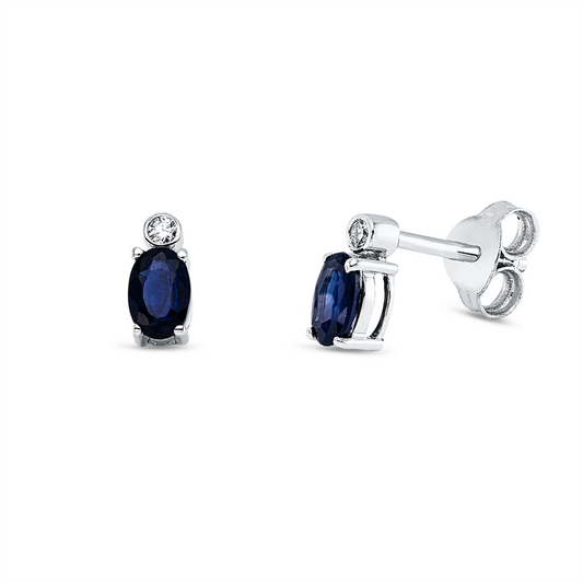 Ohrstecker 18 kt WG, 2 Brill. 0,02 ct, TW-si, 2 Saphire 0,60 ct blau