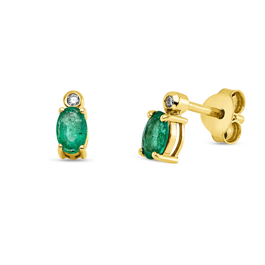 Ohrstecker 18 kt GG, 2 Brill. 0,02 ct, TW-si, 2 Smaragde 0,38 ct grün