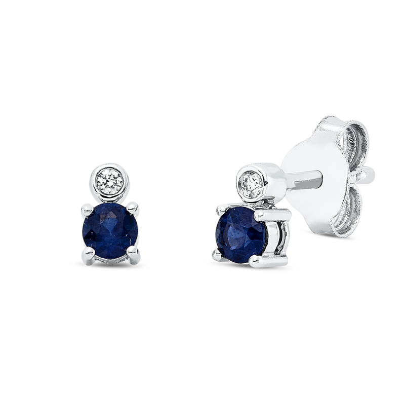 Ohrstecker 18 kt WG, 2 Brill. 0,02 ct, TW-si, 2 Saphire 0,22 ct blau