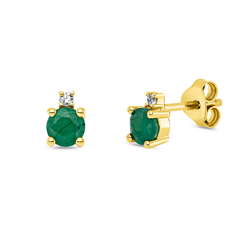 Ohrstecker 18 kt GG, 2 Brill. 0,03 ct, TW-si, 2 Smaragde 0,50 ct grün