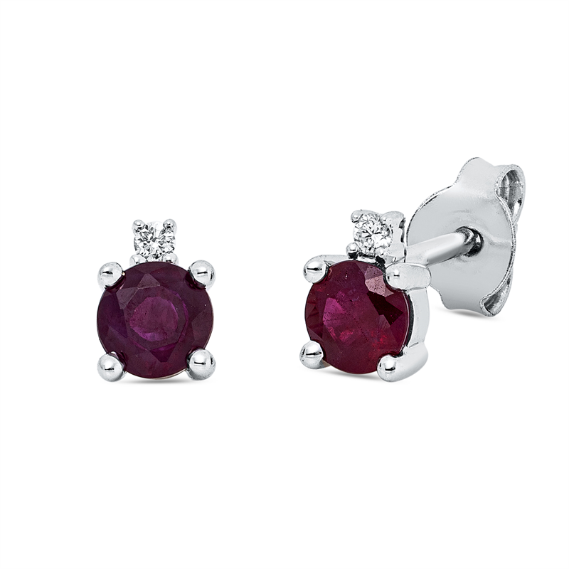 Ohrstecker 18 kt WG, 2 Brill. 0,03 ct, TW-si, 2 Rubine 0,71 ct rot
