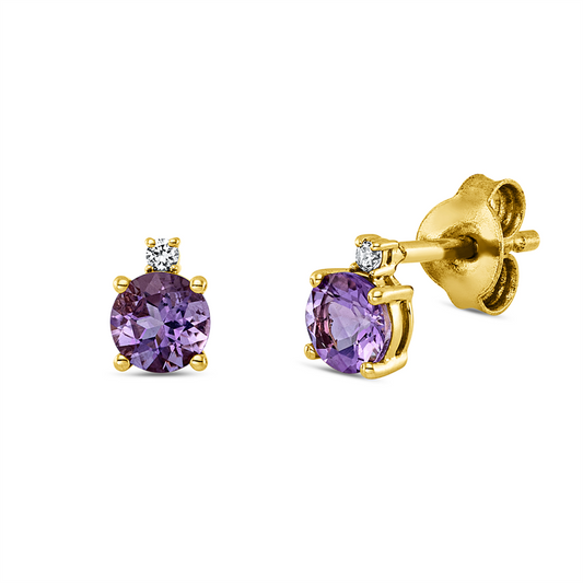 Ohrstecker 18 kt RG, 2 Brill. 0,02 ct, TW-si, 2 Amethyste 0,45 ct lila