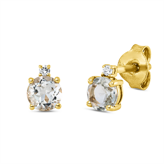 Ohrstecker 18 kt GG, 2 Brill. 0,02 ct, TW-si, 2 Amethyste 0,55 ct grün