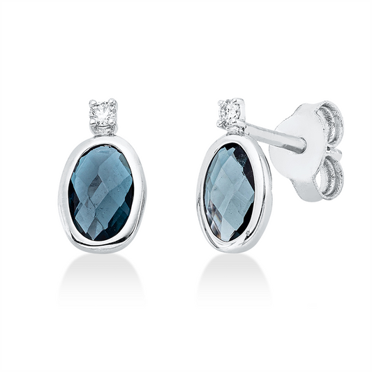 Ohrstecker 18 kt WG, 2 Brill. 0,03 ct, TW-si, 2 Topase 1,02 ct Lond. blue