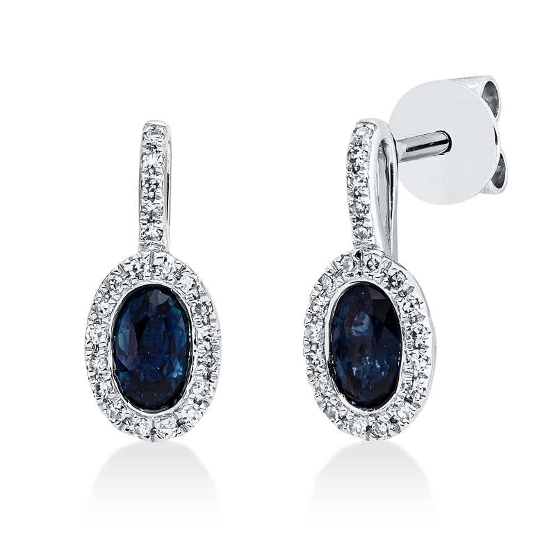 Ohrschmuck 18 kt WG, 42 Dia. 0,10 ct, TW-si, 2 Saphire 0,66 ct blau