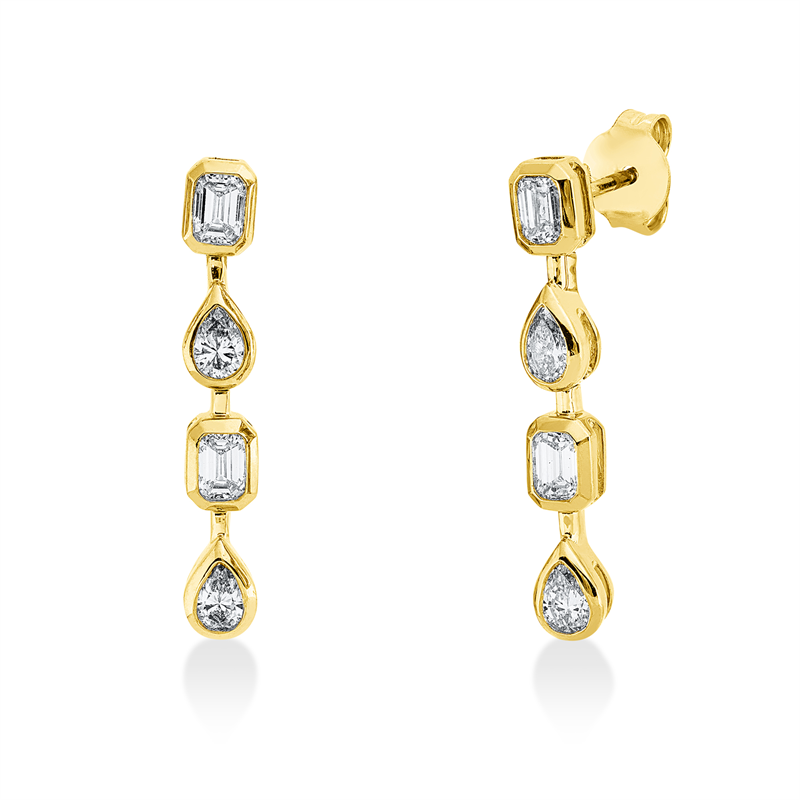 Ohrschmuck 18 kt GG, 4 Tropfen 0,42 ct, TW-si, 4 Sm.schliff 0,59 ct, TW-si