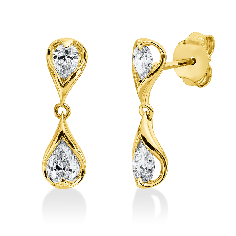 Ohrschmuck 18 kt GG, 4 Tropfen 0,70 ct, TW-si
