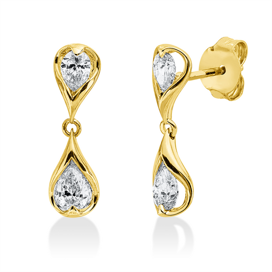 Ohrschmuck 18 kt GG, 4 Tropfen 0,70 ct, TW-si