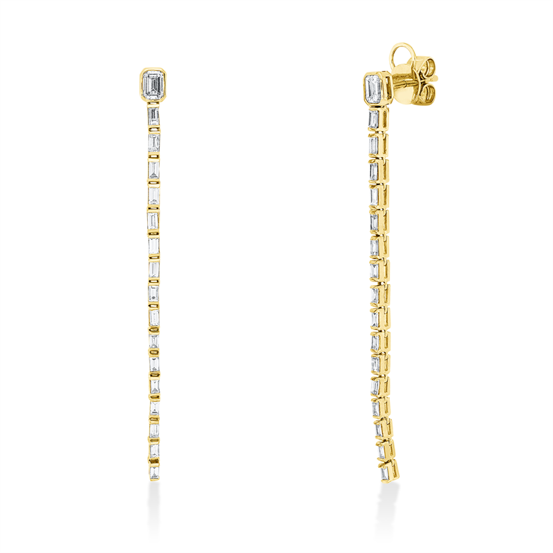 Ohrschmuck 14 kt GG, 2 Sm.schliff 0,36 ct, TW-vsi/si, 32 Bag. 0,70 ct, TW-vsi/si