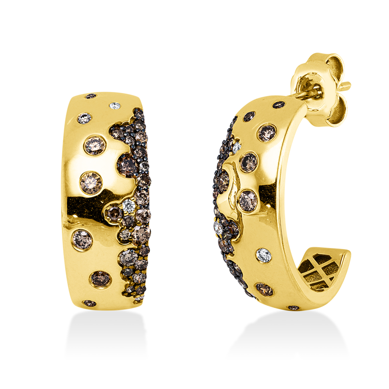 Ohrstecker 18 kt GG, 4 Brill. 0,05 ct, TW-si, 2 Brill. 0,01 ct, TW-si, 64 Brill. 0,92 ct, braun