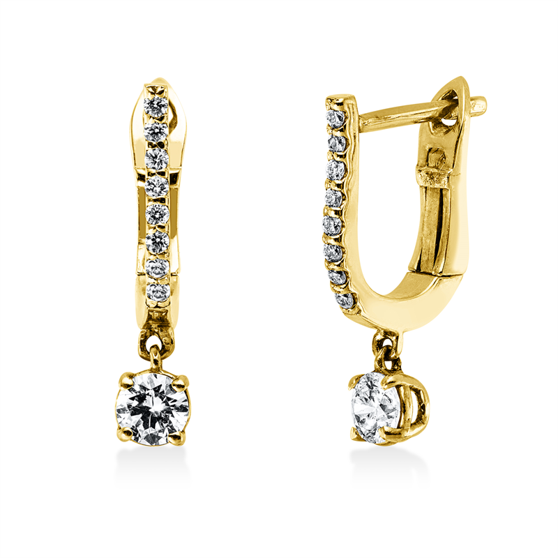 Creolen 14 kt GG, 2 Brill. 0,30 ct, TW-si, 16 Brill. 0,08 ct, TW