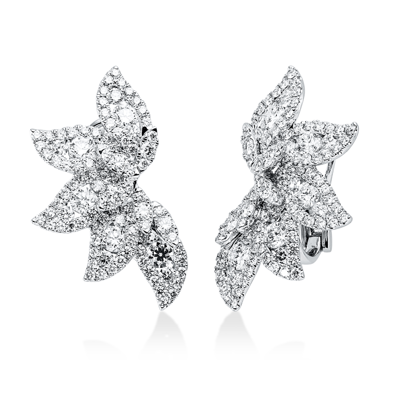 Ohrschmuck 18 kt WG, 10 Brill. 1,28 ct, TW-vsi, 204 Brill. 2,52 ct, TW-vsi