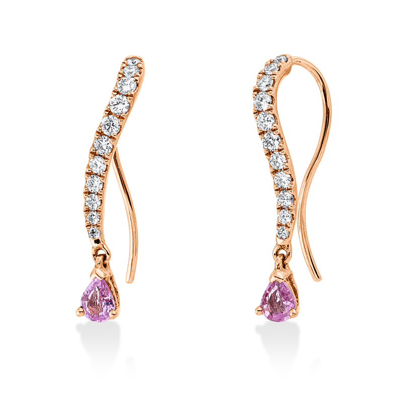 Ohrhänger 18 kt RG, 22 Brill. 0,42 ct, TW-vsi/si, 2 Saphire 0,43 ct pink