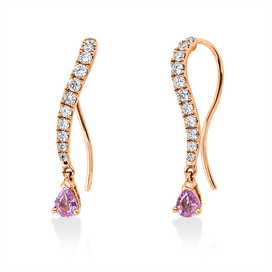 Ohrhänger 18 kt RG, 22 Brill. 0,42 ct, TW-vsi/si, 2 Saphire 0,43 ct pink