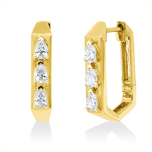 Creolen 14 kt GG, 6 Tropfen 0,46 ct, TW-si