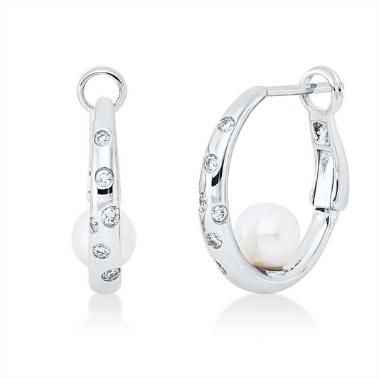 Creolen 14 kt WG, 12 Brill. 0,18 ct, TW-si, 2 SW weiß