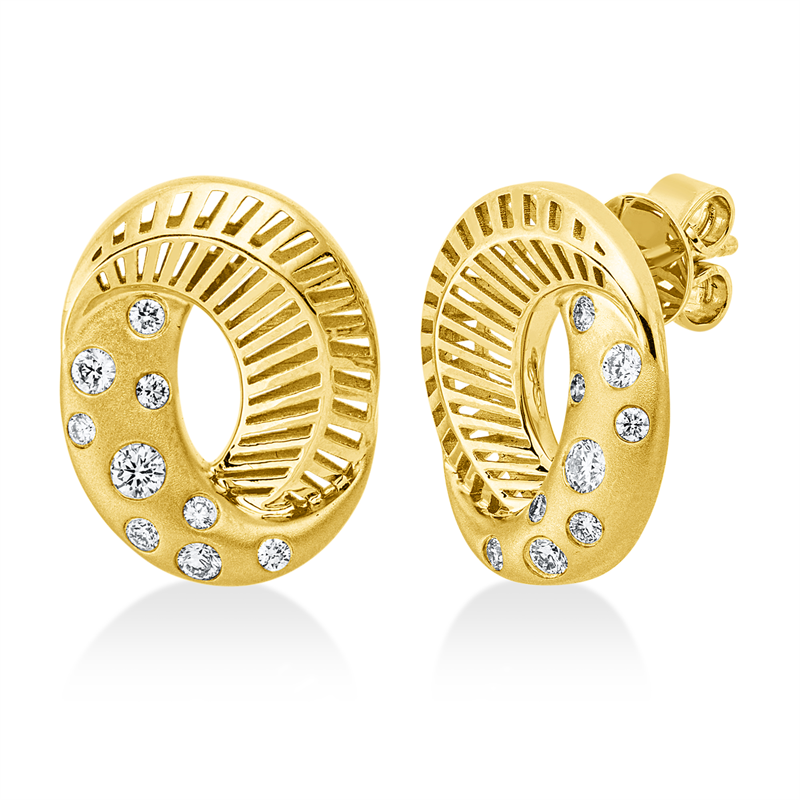 Ohrschmuck 14 kt GG, mattiert, 8 Brill. 0,12 ct, TW-si, 8 Brill. 0,07 ct, TW-si, 2 Brill. 0,07 ct, TW-si