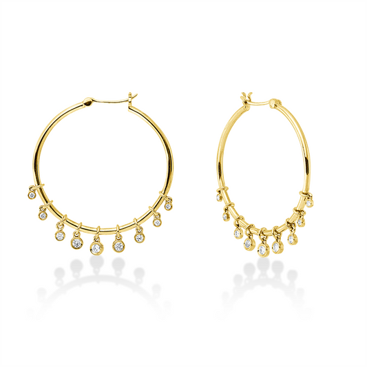 Creolen 14 kt GG, 8 Brill. 0,14 ct, TW-si, 8 Brill. 0,06 ct, TW-si, 2 Brill. 0,05 ct, TW-si