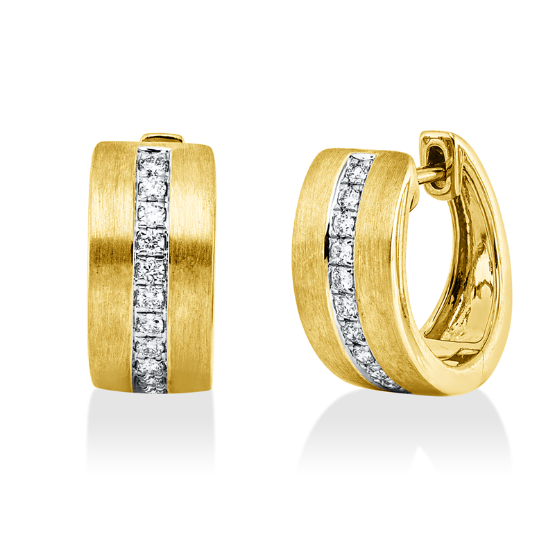 Creolen 14 kt GG, Fassung rhodiniert, mattiert, 20 Brill. 0,14 ct, W-si