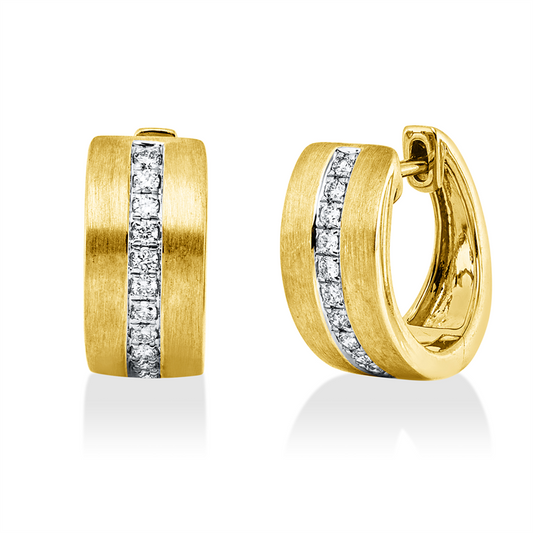 Creolen 14 kt GG, Fassung rhodiniert, mattiert, 20 Brill. 0,14 ct, W-si