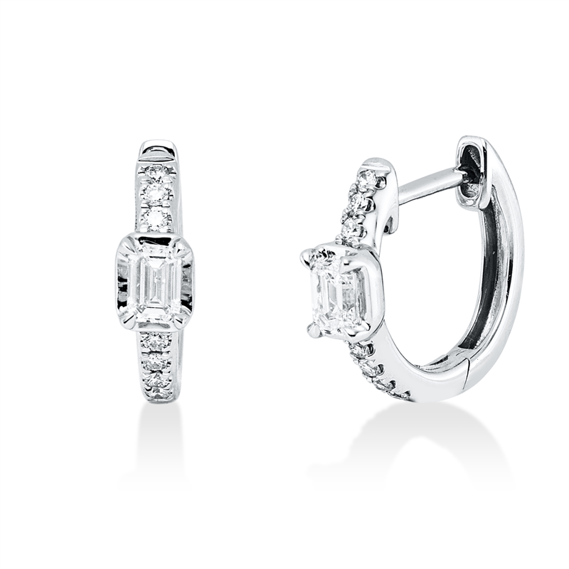 Creolen 18 kt WG, 2 Sm.schliff 0,30 ct, TW-vsi, 14 Brill. 0,08 ct, W-si