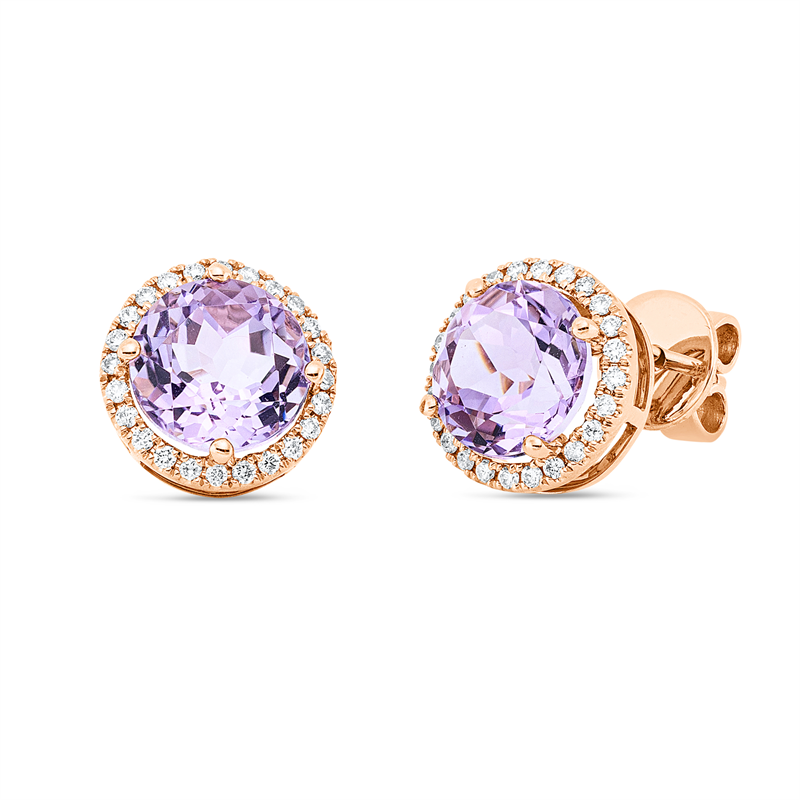 Ohrstecker 18 kt RG, 48 Brill. 0,26 ct, TW-si, 2 Amethyste 4,00 ct pink