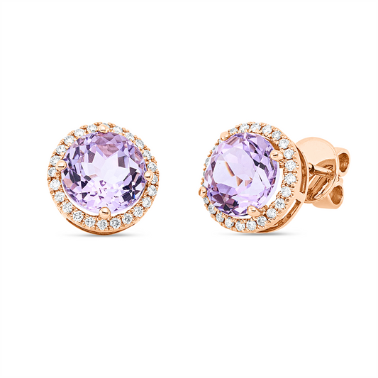 Ohrstecker 18 kt RG, 48 Brill. 0,26 ct, TW-si, 2 Amethyste 4,00 ct pink