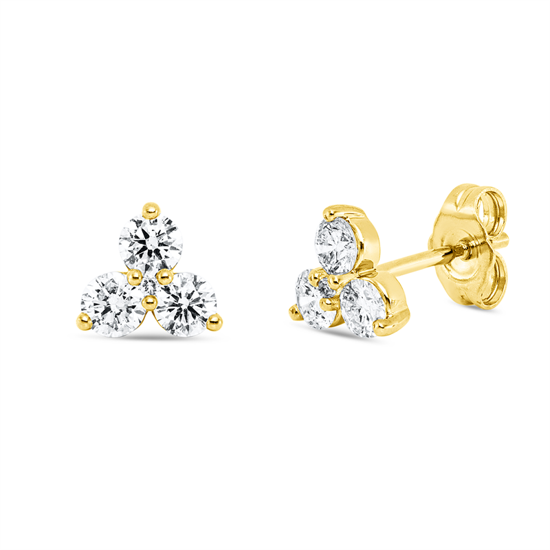 Ohrstecker 14 kt GG, 6 Brill. 0,74 ct, W-si/pi, 2 Brill. 0,01 ct, W-si/pi