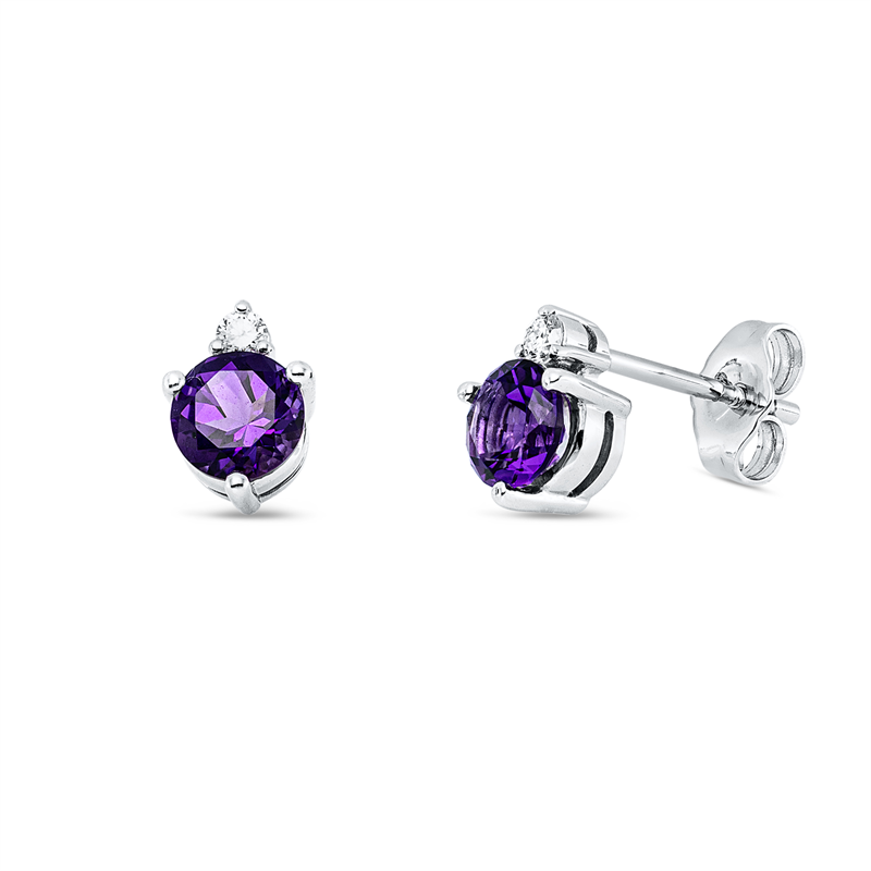 Ohrstecker 14 kt WG, 2 Brill. 0,07 ct, W-si/pi, 2 Amethyste 0,92 ct lila