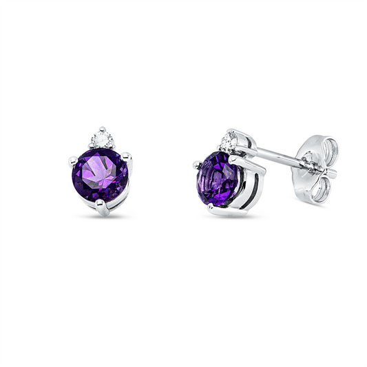 Ohrstecker 14 kt WG, 2 Brill. 0,07 ct, W-si/pi, 2 Amethyste 0,92 ct lila