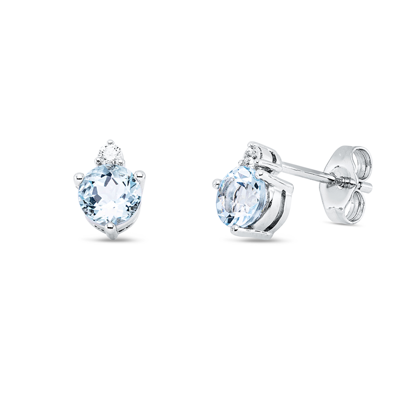 Ohrstecker 14 kt WG, 2 Brill. 0,07 ct, W-si/pi, 2 Aquamarin 0,92 ct blau