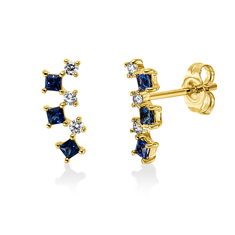 Ohrstecker 14 kt GG, 6 Brill. 0,13 ct, W-si/pi, 6 Saphire 0,36 ct blau