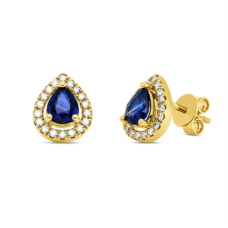 Ohrstecker 14 kt GG, 36 Brill. 0,22 ct, W-si, 2 Saphire 1,14 ct blau