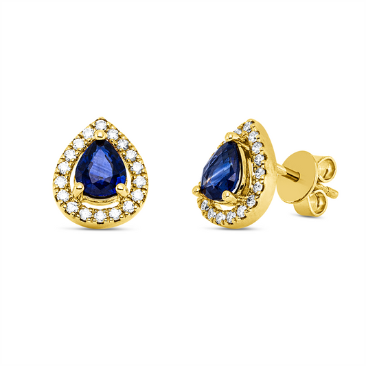 Ohrstecker 14 kt GG, 36 Brill. 0,22 ct, W-si, 2 Saphire 1,14 ct blau