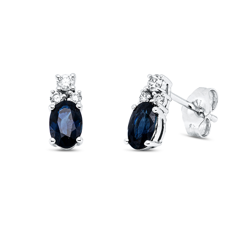 Ohrstecker 14 kt WG, 2 Brill. 0,08 ct, W-si, 4 Brill. 0,08 ct, W-si, 2 Saphire 1,17 ct blau