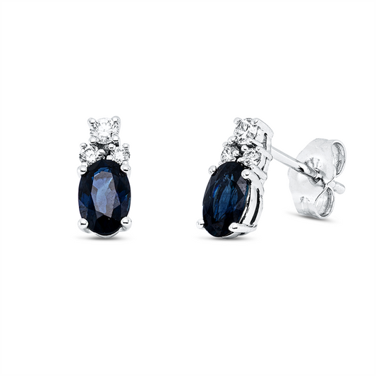 Ohrstecker 14 kt WG, 2 Brill. 0,08 ct, W-si, 4 Brill. 0,08 ct, W-si, 2 Saphire 1,17 ct blau