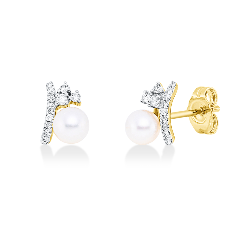 Ohrstecker 14 kt GG+WG, 24 Brill. 0,12 ct, I-pi, 2 SW weiß 4,6 mm