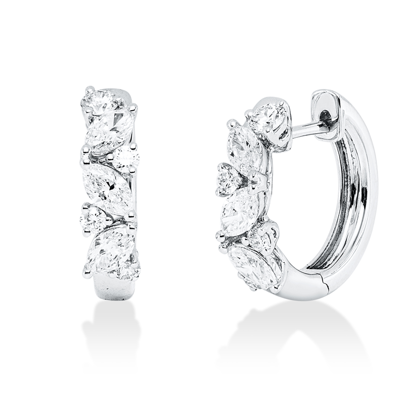 Creolen 18 kt WG, 6 Nav. 0,83 ct, TW-vsi, 8 Brill. 0,34 ct, TW-vsi