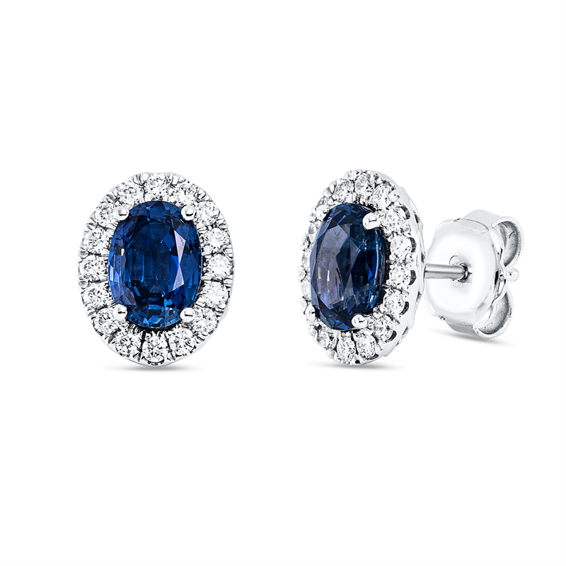 Ohrstecker 18 kt WG, 32 Brill. 0,38 ct, TW-vsi, 2 Saphire 2,21 ct blau