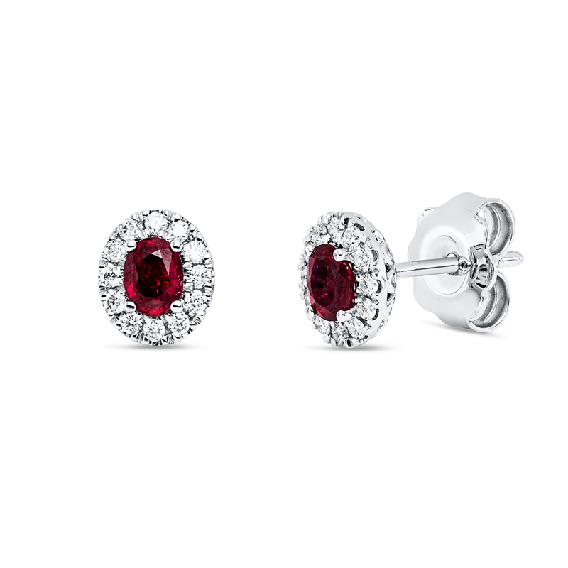 Ohrstecker 18 kt WG, 24 Brill. 0,16 ct, TW-vsi, 2 Rubine 0,53 ct rot