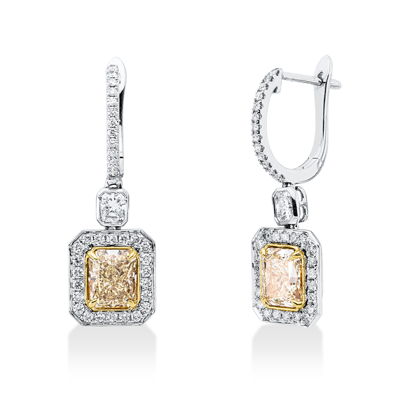 18kt WG+GG, GIA, 2 Radiant 0,27 ct, TW-vsi, 70 Brill. 0,38 ct, TW-si/pi, 2 Radiant 2,00 ct, gelb-vsi