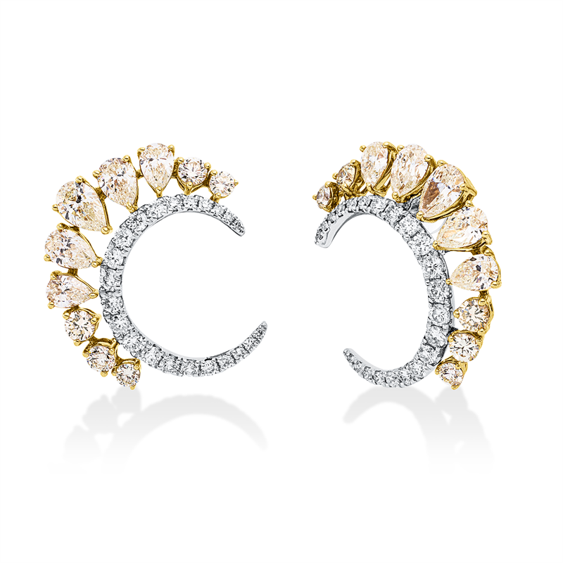 Ohrstecker 18 kt GP, 54 Brill. 1,28 ct, TW-si, 10 Tropfen 1,93 ct, gelb-si