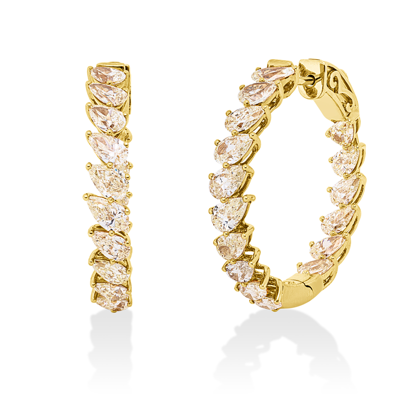 Creolen 18 kt GG, 32 Tropfen 6,36 ct, gelb-si