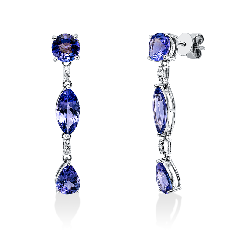 Ohrschmuck 18 kt WG, 12 Brill. 0,60 ct, F-vsi, 6 Tansanit 4,74 ct blau