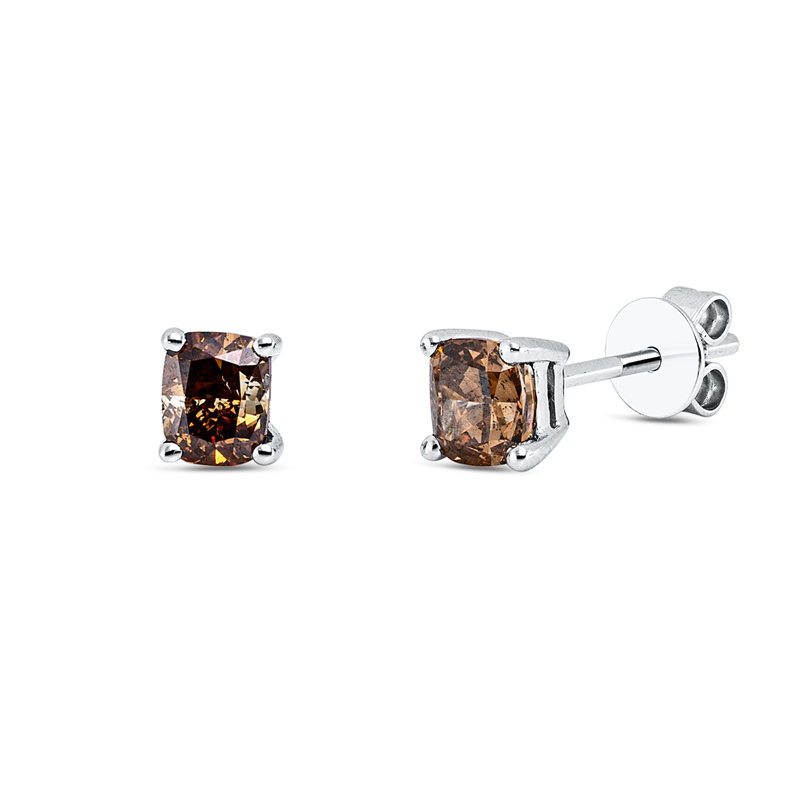 Ohrstecker 18 kt WG, 2 Cushion 0,71 ct, braun