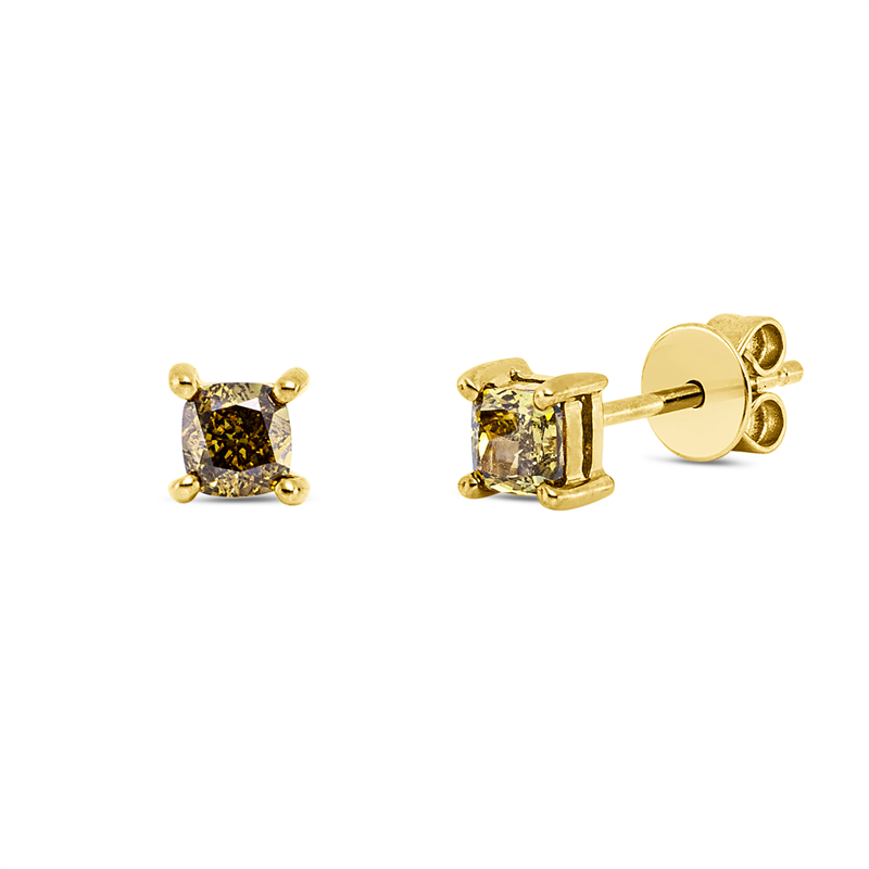 Ohrstecker 18 kt GG, 2 Cushion 0,56 ct, braun