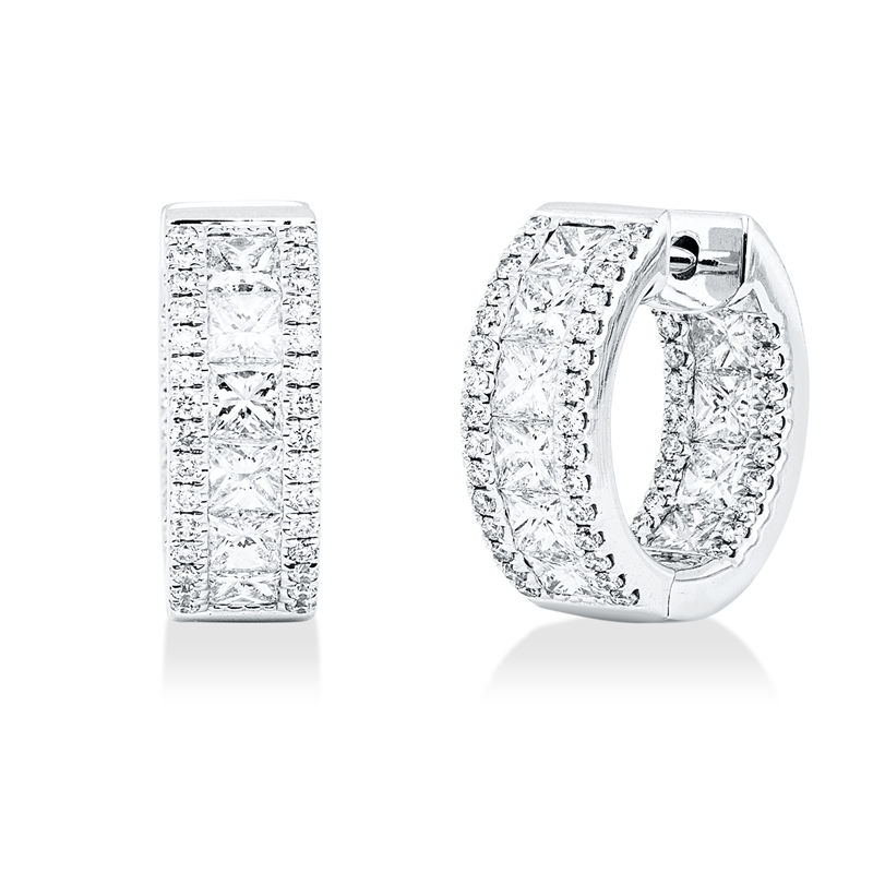 Creolen 18 kt WG, 20 Princ. 2,13 ct, F-vsi, 98 Brill. 0,47 ct, F-vsi