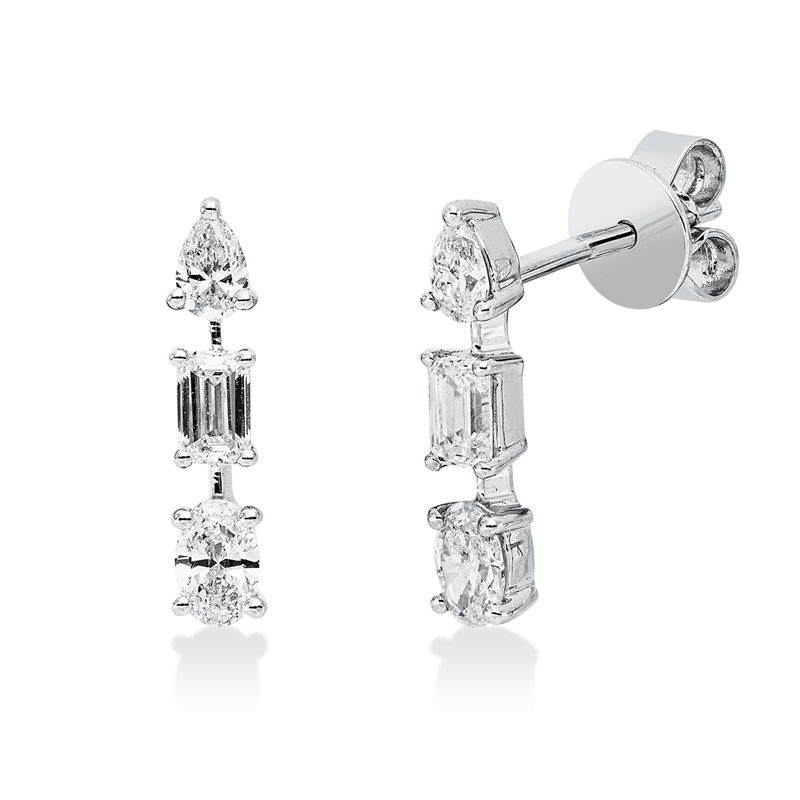 Ohrschmuck 14 kt WG, 2 Tropfen 0,16 ct, W-si, 2 Oval 0,26 ct, W-si, 2 Sm.schliff 0,26 ct, W-si